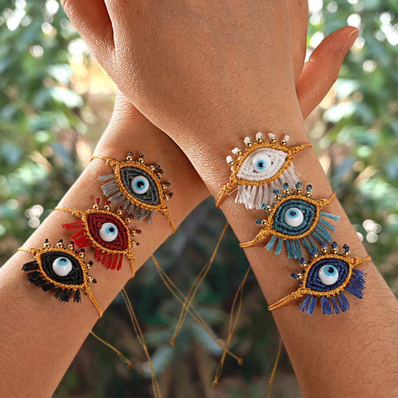 Cross-Border New Devil's Eye Bracelet Hand-Woven Tassel Evil Eye Bracelet Ethnic Style Bracelet for Women