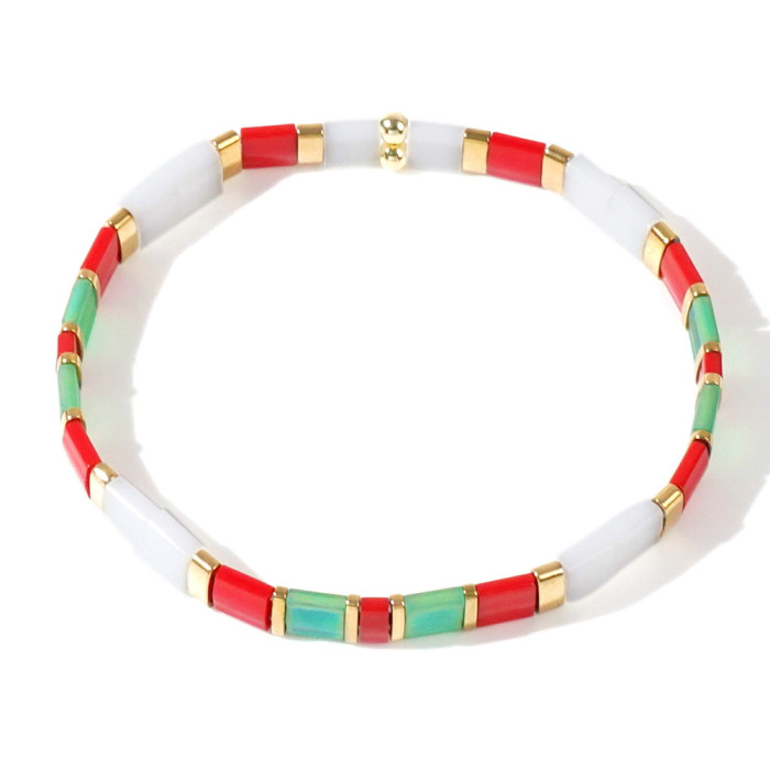 Original Design Jewelry Tila Beads Handmade Woven Bracelet for Men and Women Couples Layered Beaded Elastic Cord Brac...