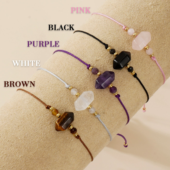 Amazon Hot-Selling Amethyst Jewelry Rhombus Amethyst Semi-Precious Stone Bracelet Couple Design Niche Bracelet Wholesale Beads