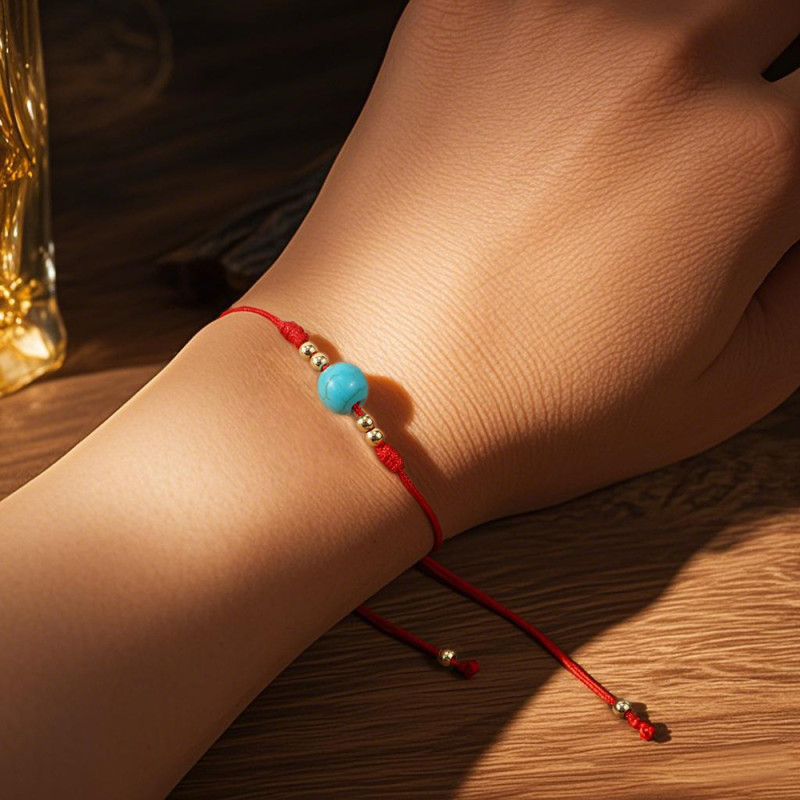 Hot-Selling Bohemian Style Niche Turquoise Bracelet Hand-Woven Red Rope Versatile Light Luxury Simple