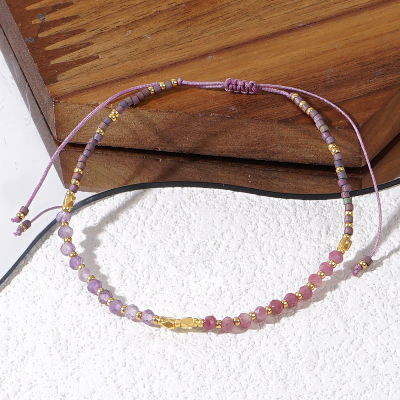 Purple Gradient Natural Stone Bracelet Summer Commuting Trend Handmade Woven Jewelry for Women Couples Best Friend Gift Bracelet