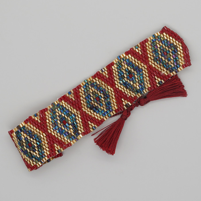 Creative Ethnic Style Tassel Bracelet European and American Street Retro Diamond Embroidery Pattern Handwoven Festival Bracelet