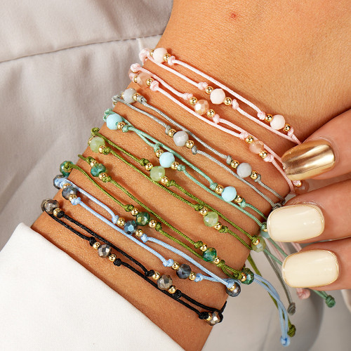 Hot-Selling High-End Double Circle Crystal Bracelet European and American Fresh Simple Woven Rope Hand Jewelry Couple Gift Bracelet Wholesale