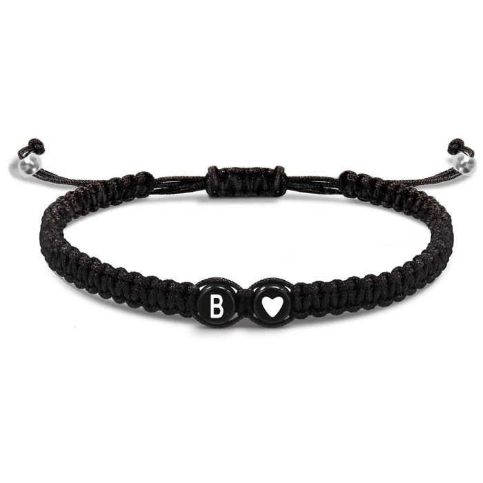 European and American Cross-Border 26 Letter Heart Braided Bracelet Creative Black and White Round Bead Flat Knot Couple Friendship Jewelry