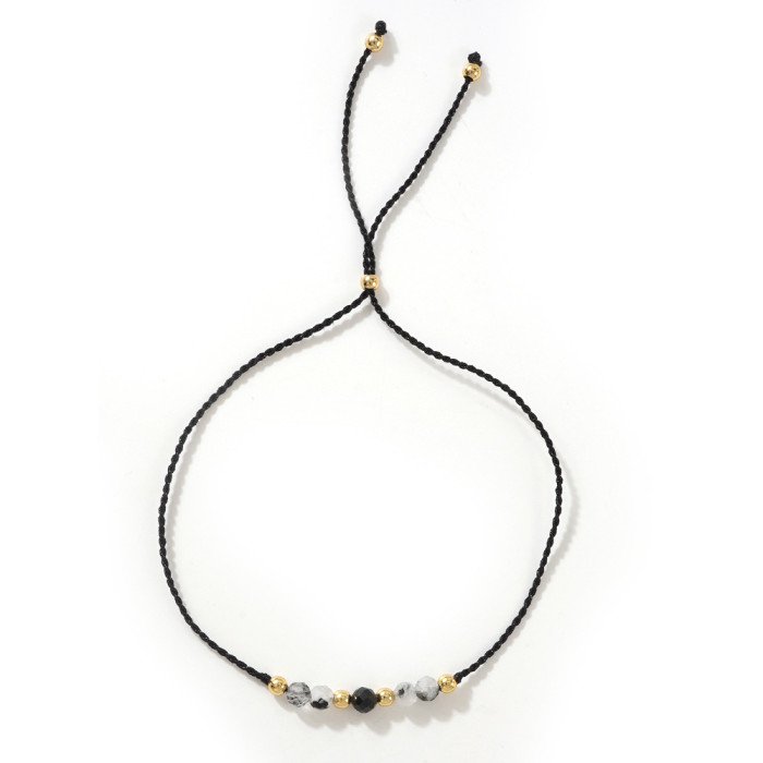 European and American Style Gold Beads Semi-Precious Stone Beaded Adjustable Braided Bracelet Blue Friendship Bracelet Simple Elegant Versatile Design
