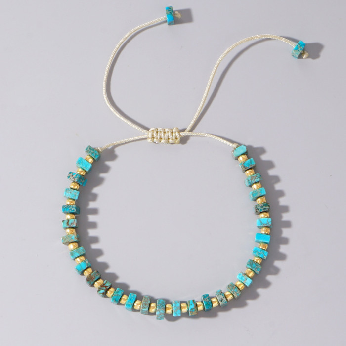 European and American INS New Simple Fashion Retro Gold Beads Colorful Emperor Stone Semi-Precious Stone Bracelet Couple Gift