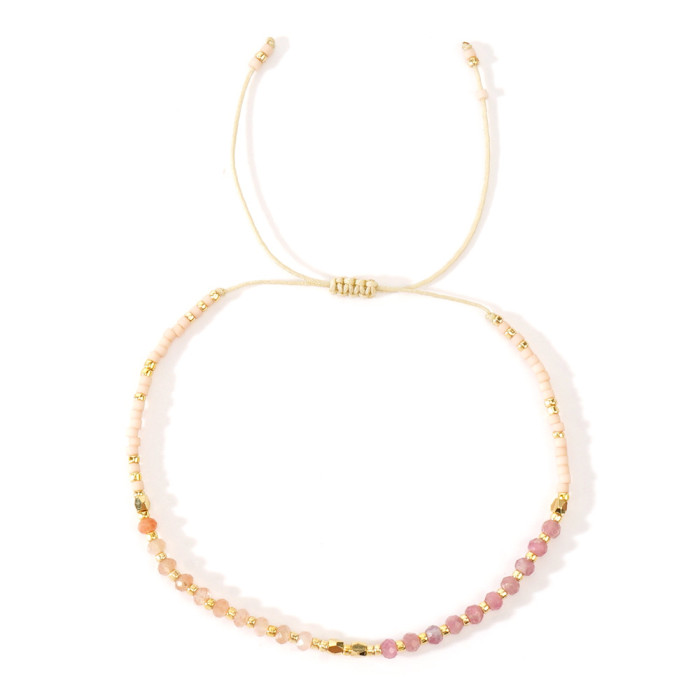 Summer Forest Color Girl Pink Natural Stone Bracelet Simple Fresh Handmade Woven Non-Fading Beaded Bracelet Wholesale