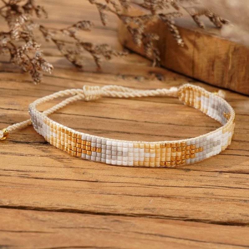 Cross-Border New Miyuki Bracelet Bohemian Ethnic Style Beaded Weave Platinum Gray Simple Bracelet for Women