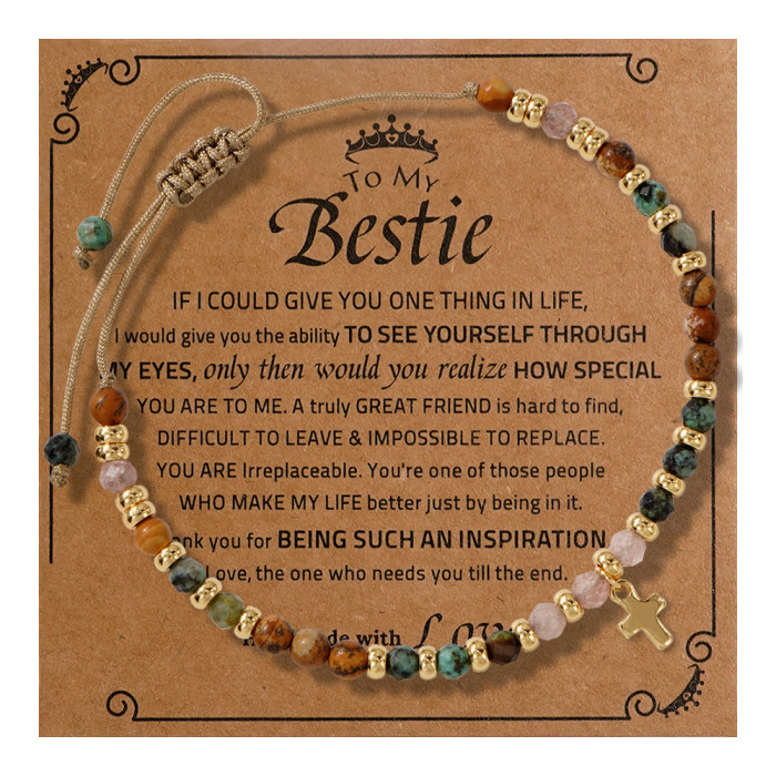 Cross-Border New Natural Stone Beaded Bracelet Gold Bead Spacer Wax Thread Hand-Woven Bracelet Cross Natural Bracelet