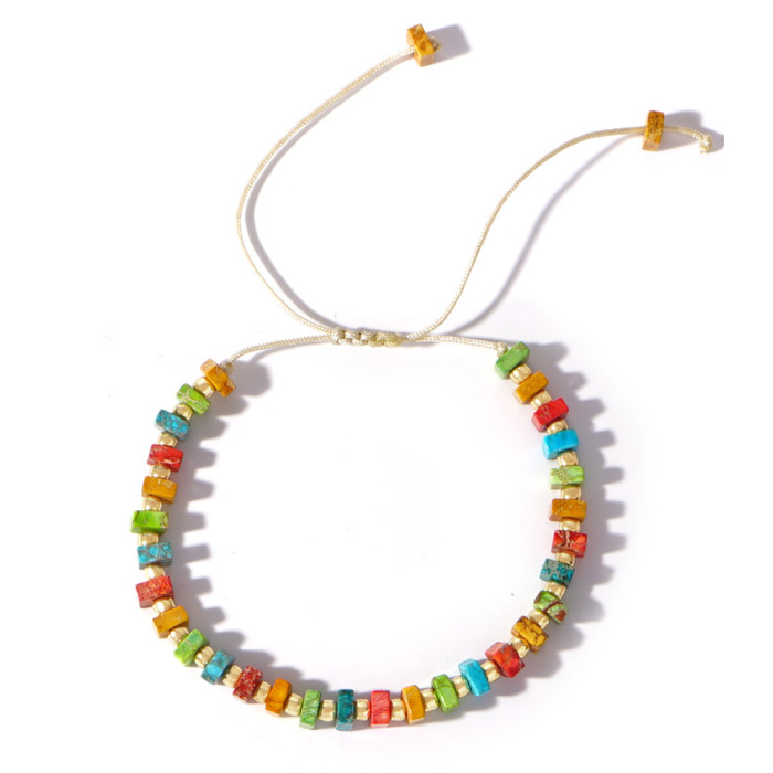 European and American INS New Simple Fashion Retro Gold Beads Colorful Emperor Stone Semi-Precious Stone Bracelet Couple Gift