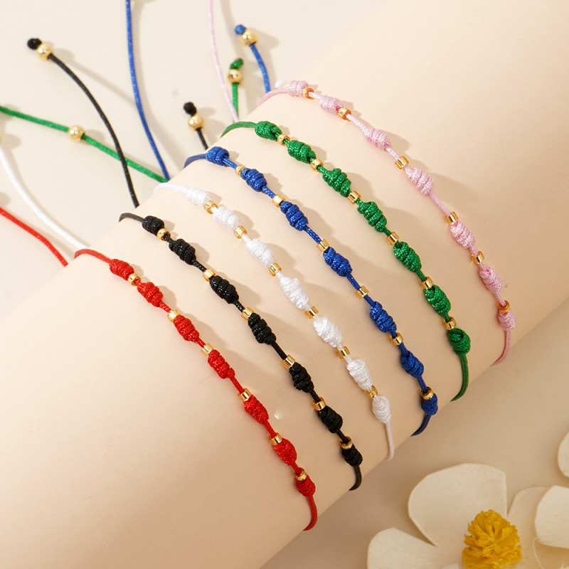European and American Cross-Border Hot-Selling Bohemian Copper Bead Red Jewelry Rope Bracelet Hand-Woven Multiple Colors Available