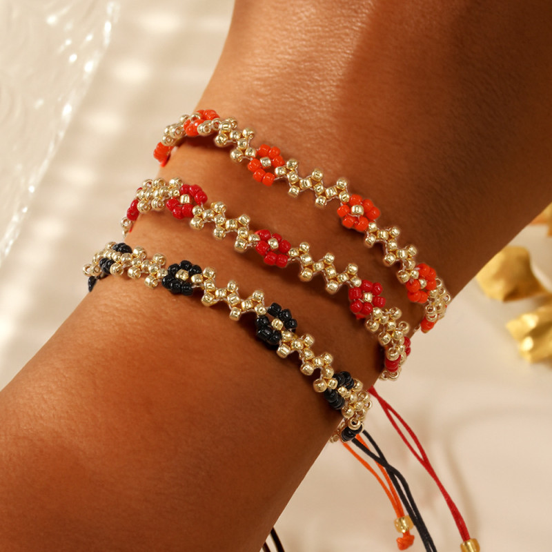Hand-woven Beaded Flower Bracelet Ethnic Style Vintage Adjustable Bracelet Cross-border Bohemian Jewelry Wholesale
