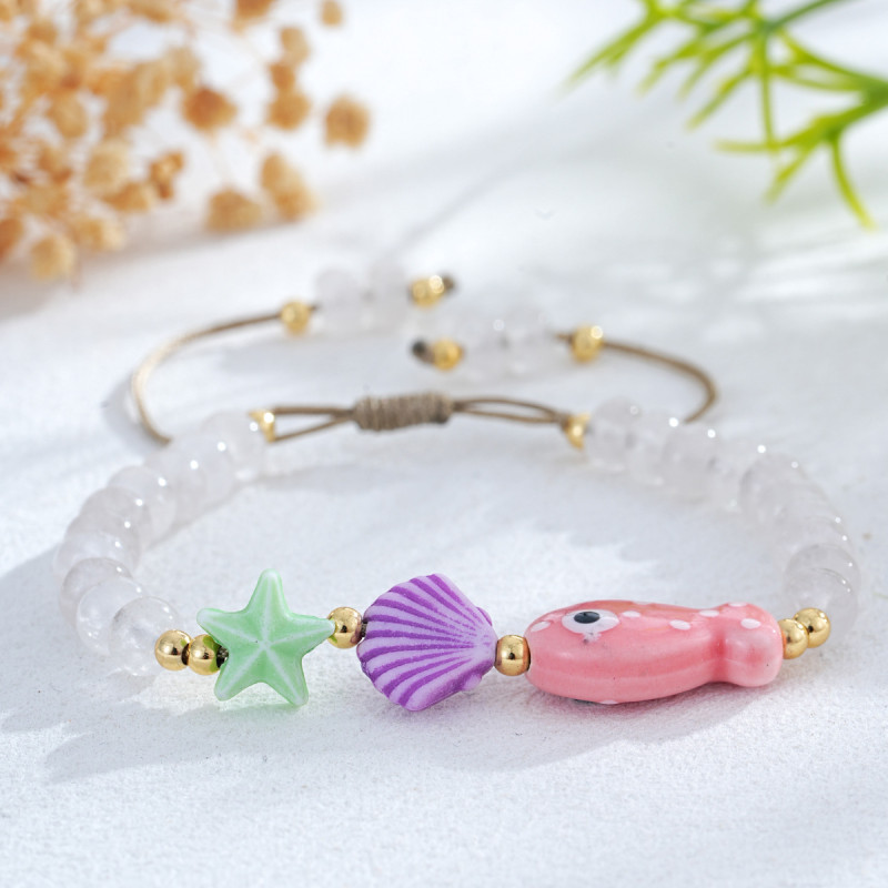 Summer Ocean Star Glass Crystal Shell Fish Bead Woven Bracelet Cross-Border Hot-Selling Versatile Trendy Jewelry