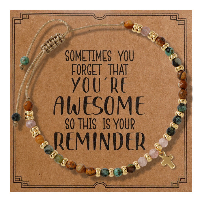 Cross-Border Hot-Selling Retro Ethnic Style Cross Natural Stone Bracelet for Men with Gold Beads Spacer Handmade Beaded Bracelet In Stock