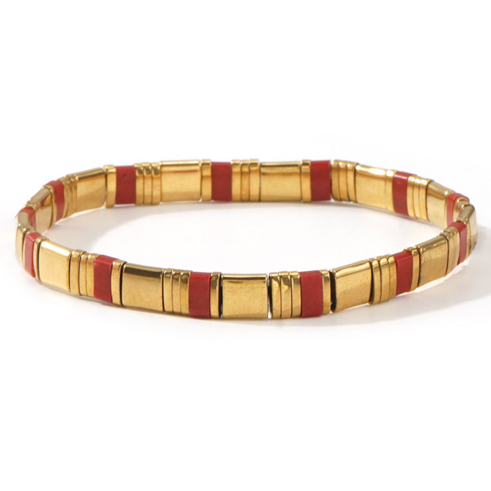 INS Style Multicolor Tila Bracelet Set Gold Black Gallstone Splicing Handmade Elastic Waterproof Bracelet