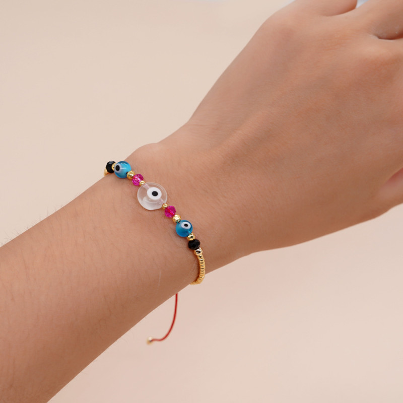 Cross-Border Hot-Selling Lucky Devil's Eye Crystal Beaded Turkish Blue Eye Adjustable Handmade Woven Bracelet