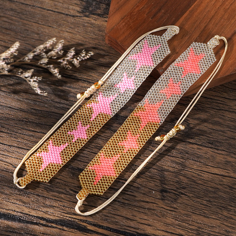 Cross-Border New Pink Star Miyuki Bracelet Handmade Simple Five-Pointed Star Geometric Pattern Beaded Bracelet for Women