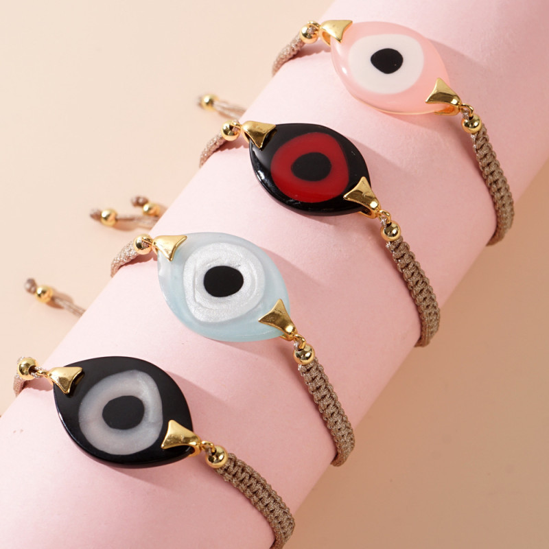 Cross-Border Hot Selling Acrylic Turkish Blue Eye Bracelet Adjustable Braided Rope Fashion Jewelry Wholesale