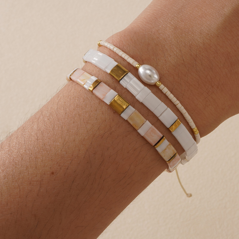 Tila Bead Rainbow Beaded Bracelet European and American Cross-Border Couple Simple Bohemian Style Hand Jewelry Manufacturer Available for Custom Orders