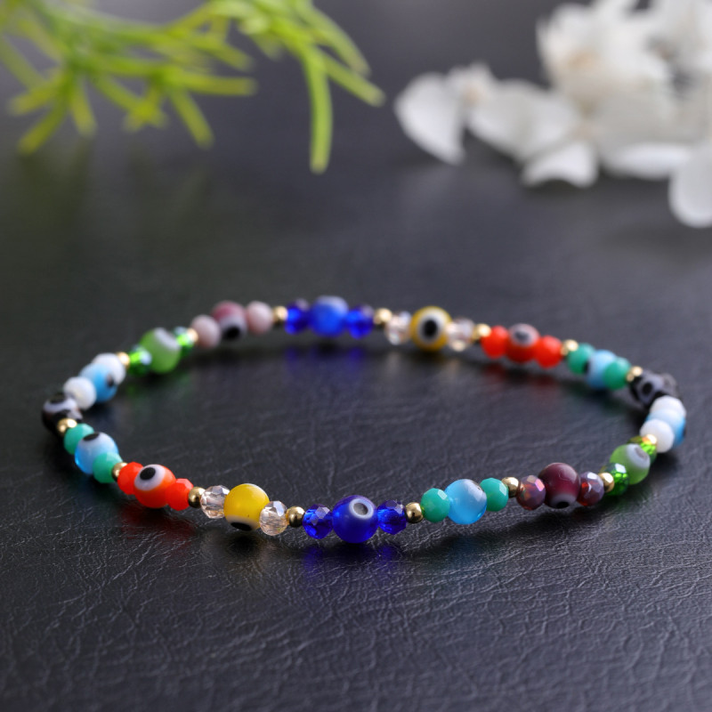 Crystal Woven Glass Bead Bracelet Summer Casual Commuting Hand Jewelry Glass Eye Decoration Cross-Border Hot-Selling Bracelet