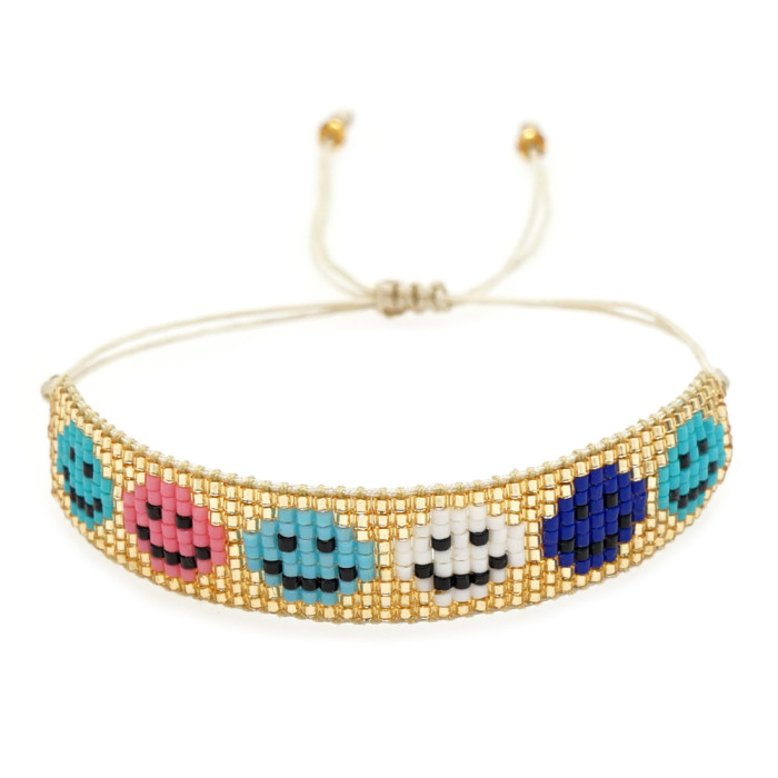INS New Colorful Smiley Face Letter MIYUKI Bracelet Set Smiley Face Rainbow Smiley Face Beaded Bracelet