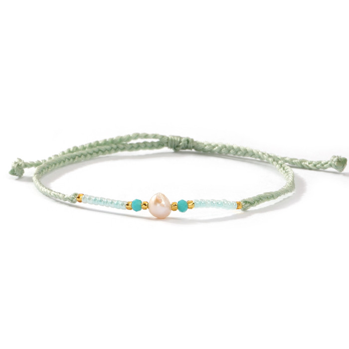 Bohemian Style Handmade Woven Bracelet for Women with Imitation Pearl and Crystal Beads, Color-Block Simple Fashion H...