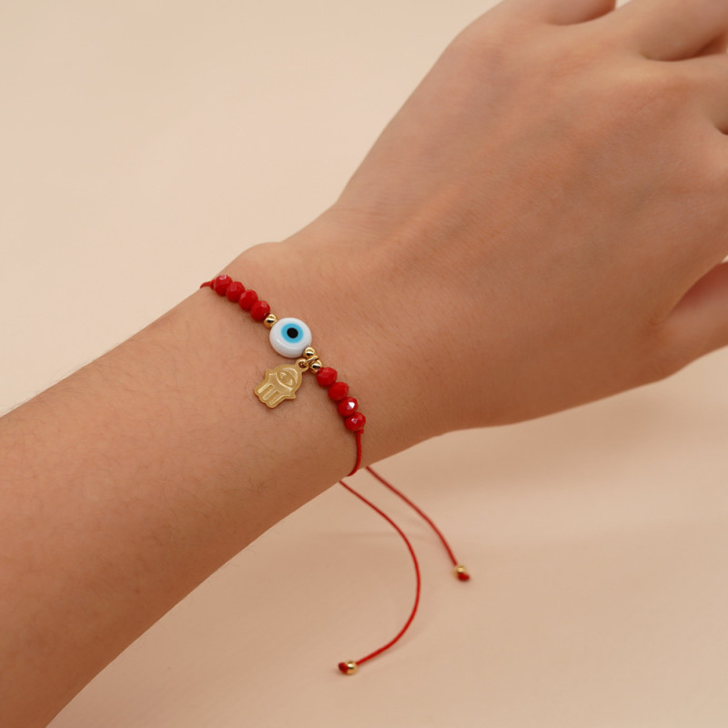 Crystal Flat Bead Braided Red Rope Bracelet Fashion Simple Personality Gift Hand Jewelry Evil Eye Accessory Bracelet Wholesale