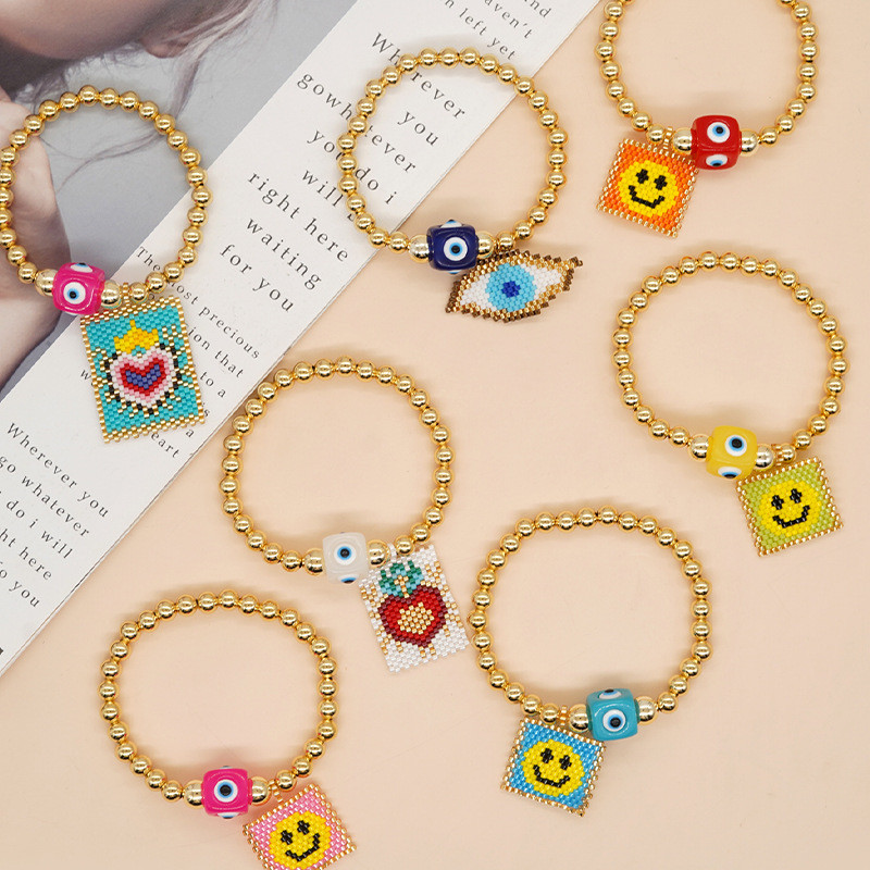New Bohemian Ethnic Style Bracelet Personalized Colorful Evil Eye Pendant Copper Gold-Plated Bracelet Jewelry