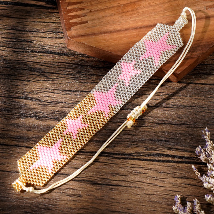 New Pink Star Miyuki Bracelet Handmade Simple Five-Pointed Star Geometric Pattern Beaded Bracelet for Women