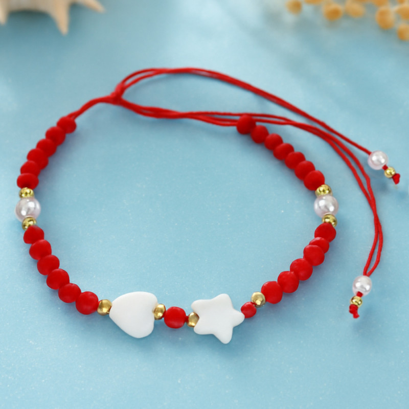 European and American Cross-Border Handmade Woven Beaded Bracelet Jewelry for Women Bohemian Style Shell Heart Red Rope Crystal Bracelet