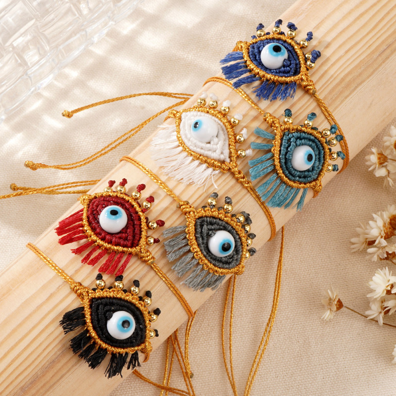 Cross-Border New Devil's Eye Bracelet Hand-Woven Tassel Evil Eye Bracelet Ethnic Style Bracelet for Women