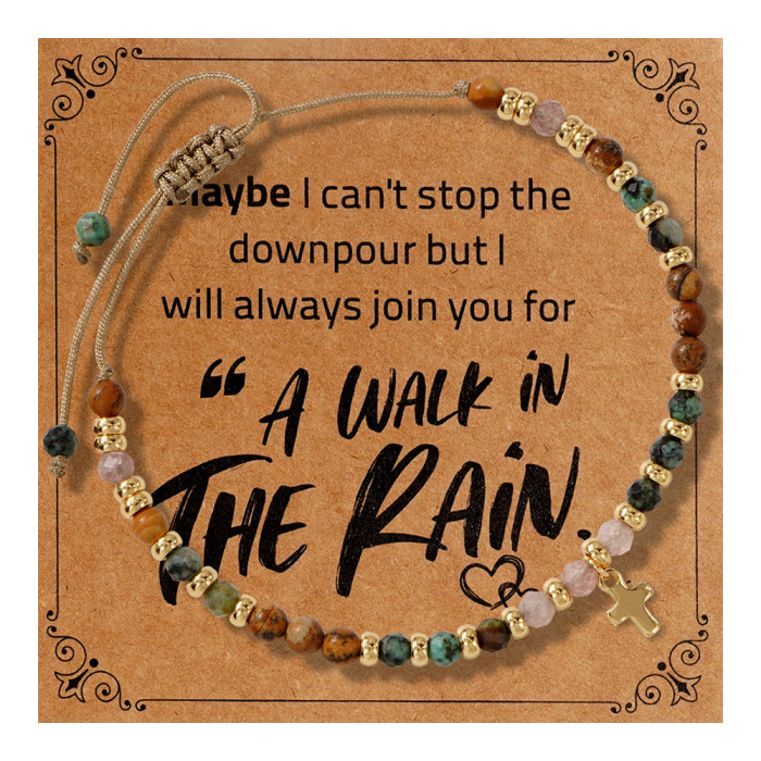 Cross-Border Hot-Selling Retro Ethnic Style Cross Natural Stone Bracelet for Men with Gold Beads Spacer Handmade Beaded Bracelet In Stock