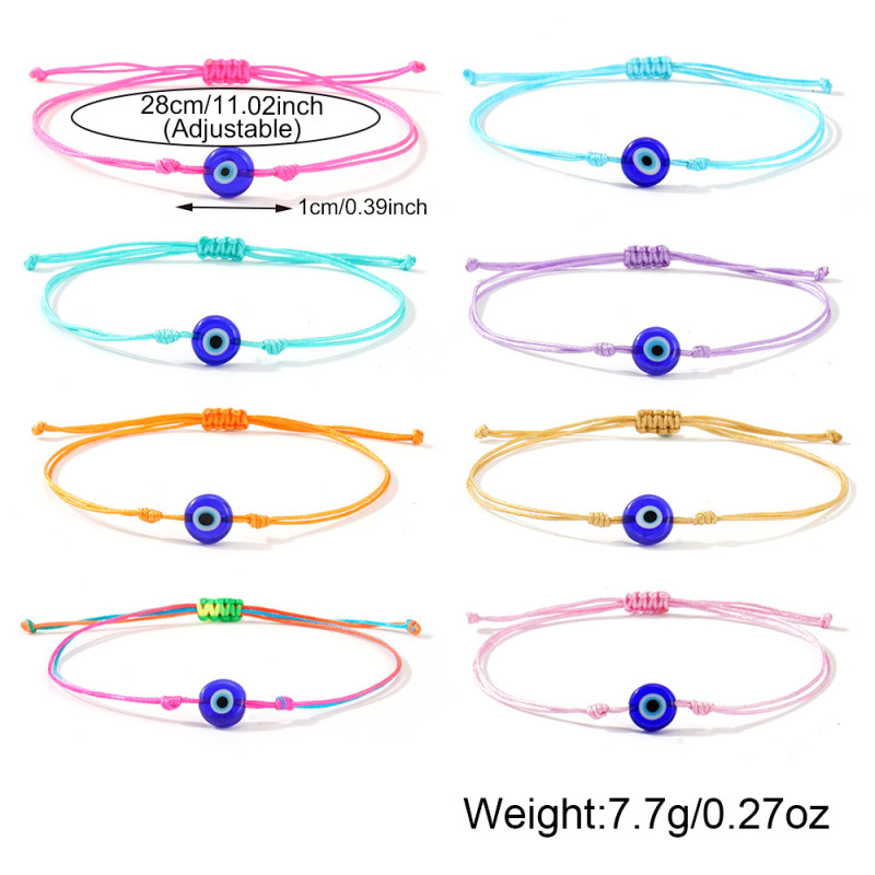 Cross-Border Hot Sale Eight-Piece Set Glass Flat Bead Bracelet Fashion Versatile Blue Evil Eye Hand-Woven Bracelet
