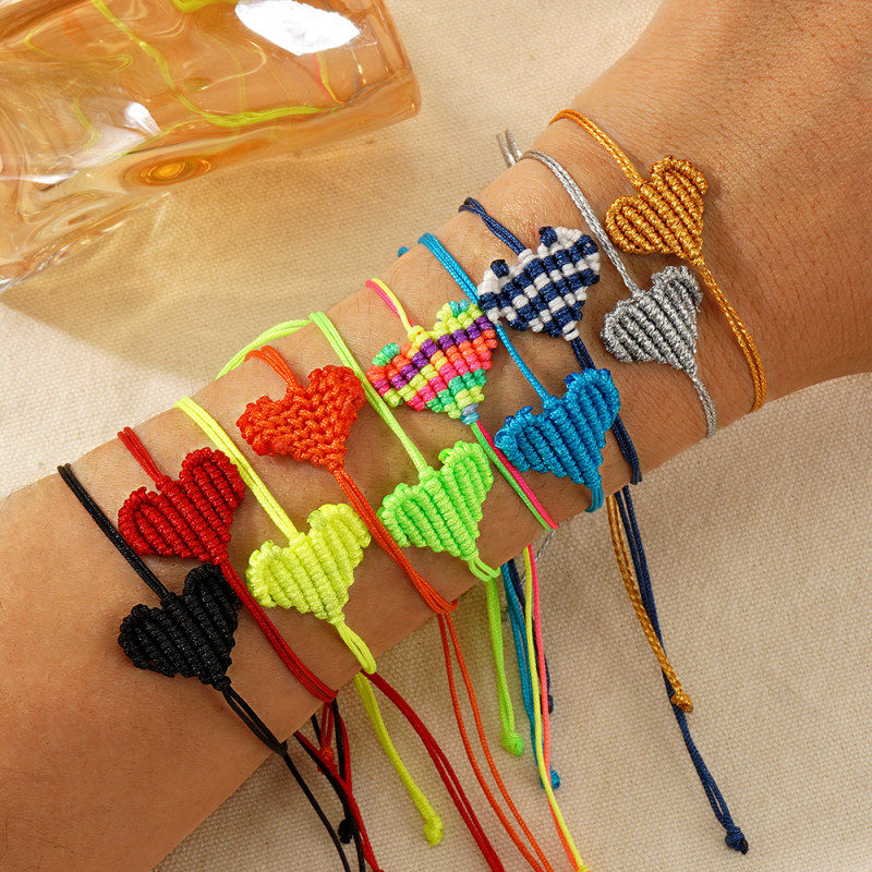 European and American Cross-Border Handmade Woven Heart Bracelet Wholesale Colorful Best Friend Couple Bracelet Jewelry In Stock Direct Supply