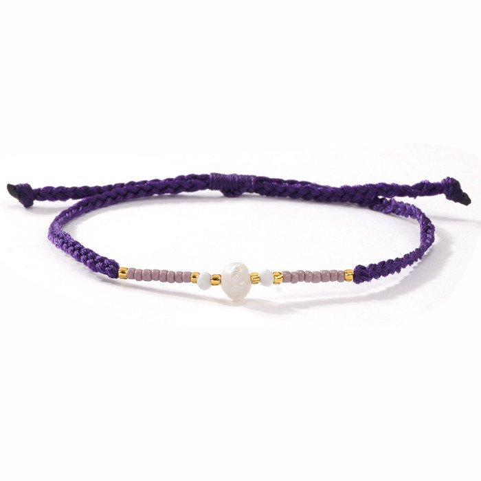 Bohemian Style Handmade Woven Bracelet for Women with Imitation Pearl and Crystal Beads, Color-Block Simple Fashion H...