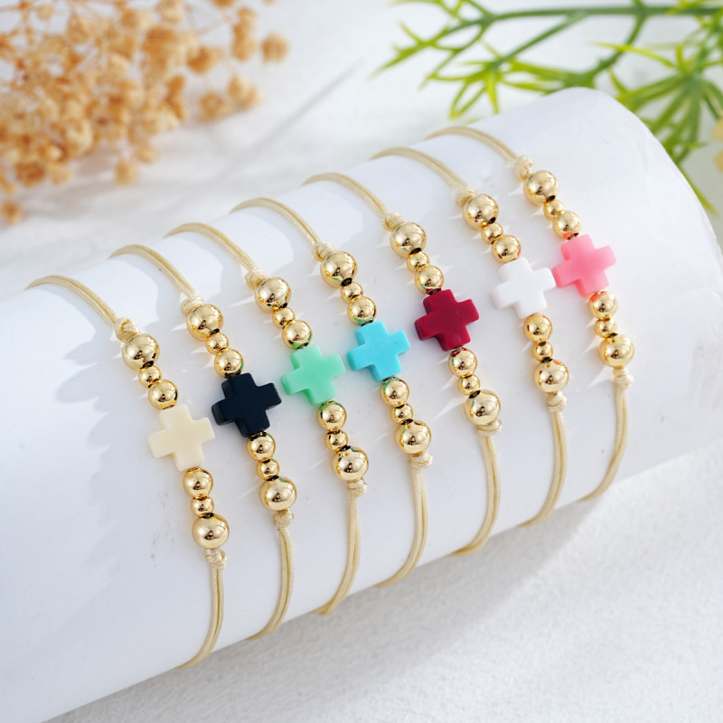 INS Style Cross Beaded Bracelet Handmade Woven Rice Gold Beads Cross-Border E-commerce Source Wholesale Selection