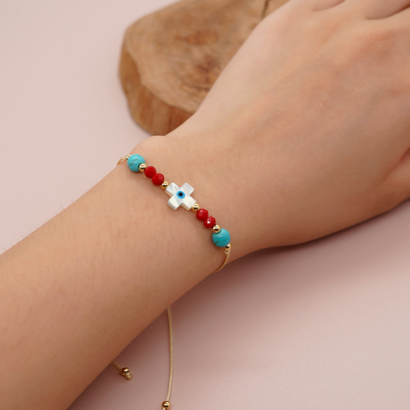 Fashion Simple Personality Gift Hand Jewelry Shell Cross Devil's Eye Accessories Crystal Woven Bracelet Wholesale