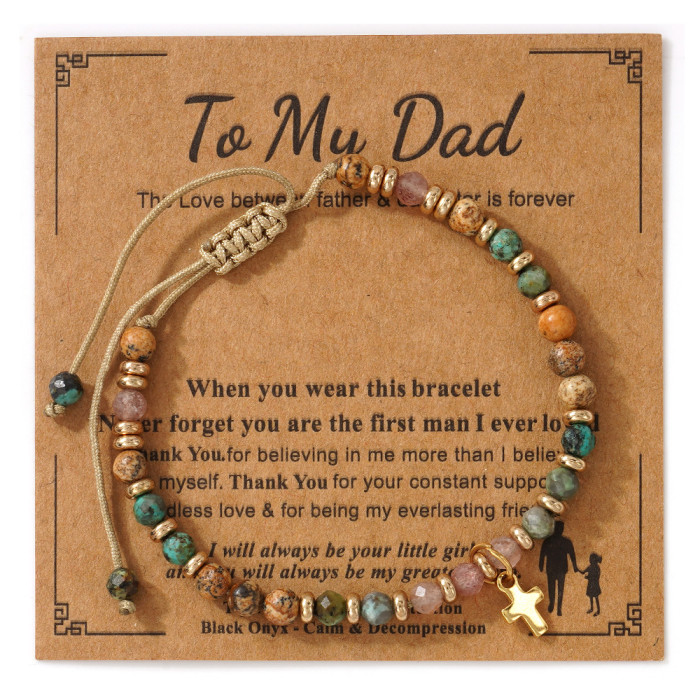 Cross-Border New Natural Stone Beaded Bracelet Gold Bead Spacer Wax Thread Hand-Woven Bracelet Cross Natural Bracelet