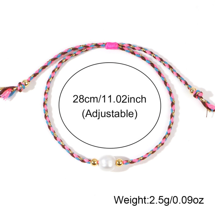 Four-Color Cotton Rope Large Hole Pearl Bracelet for Women Handmade Woven Friendship Rope Jewelry Summer Casual Versa...