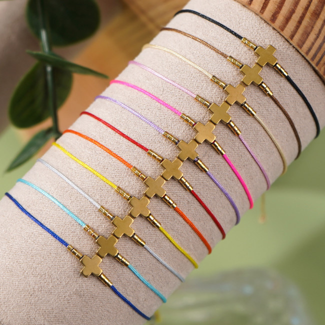 New Dopamine Natural Stone Cross Braided Bracelet Niche Simple with Card Braided Rope Finished Bracelet Manufacturer