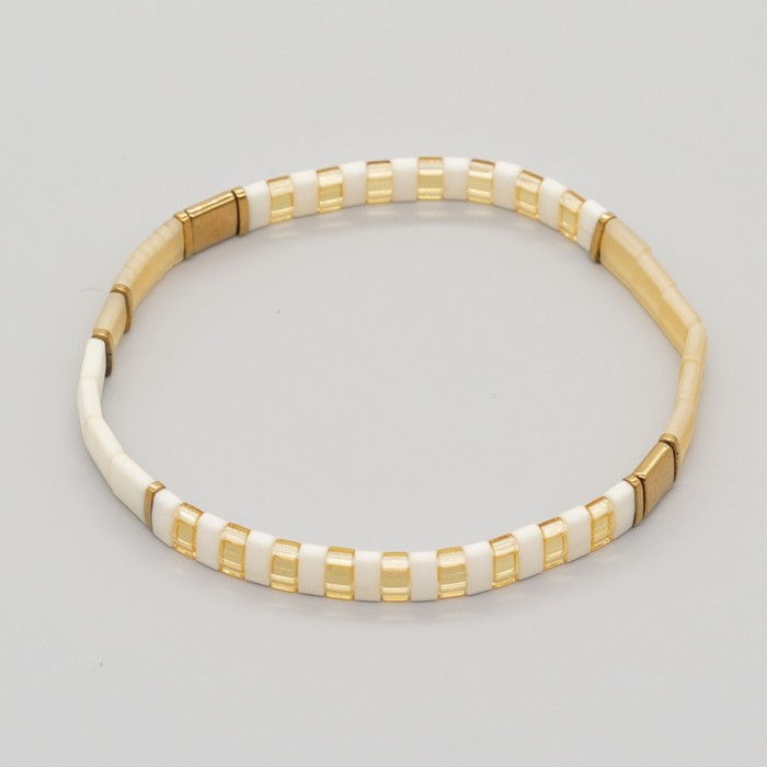 Original Design Jewelry Tila Beads Handmade Woven Bracelet for Men and Women Couples Layered Beaded Elastic Cord Brac...