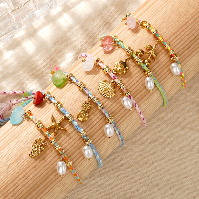 Summer Beach Vacation Bracelet for Women Bohemian Style Handmade Woven Colorful Rope Starfish Pendant Jewelry