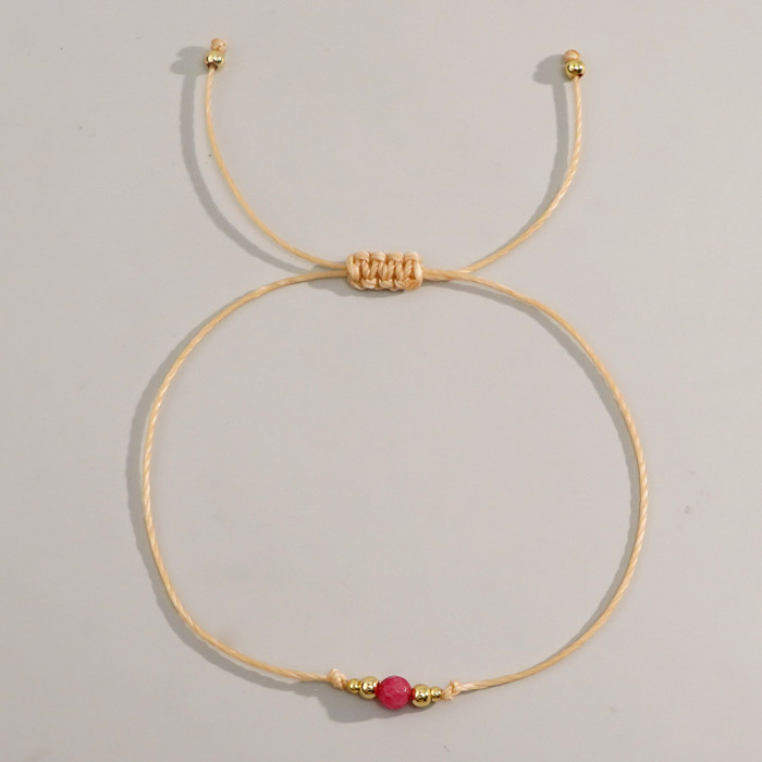 European and American Cross-Border Hot Selling Simple Casual Copper Bead Khaki Wax Thread Semi-Precious Stone Bracelet for Men and Women Multi-Piece Set Wholesale