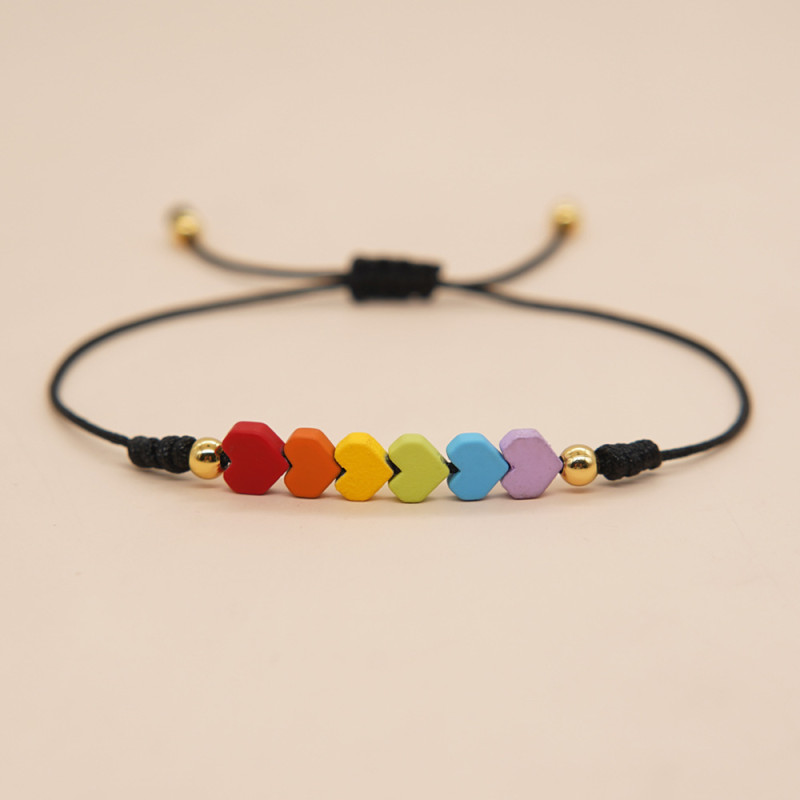 European and American Colorful Iron Gallstone Valentine's Day Bracelet Adjustable Heart Braided Bracelet Love Heart Couple Bracelet Couple Style