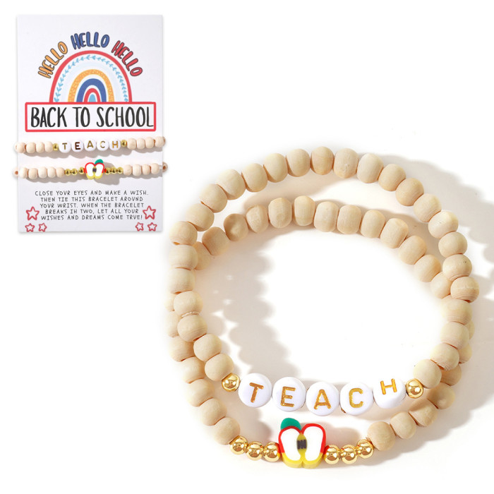 Natural Wooden Beads Bracelet Letter Stackable Couple Gift Handmade 6mm Wooden Beads DIY Bracelet
