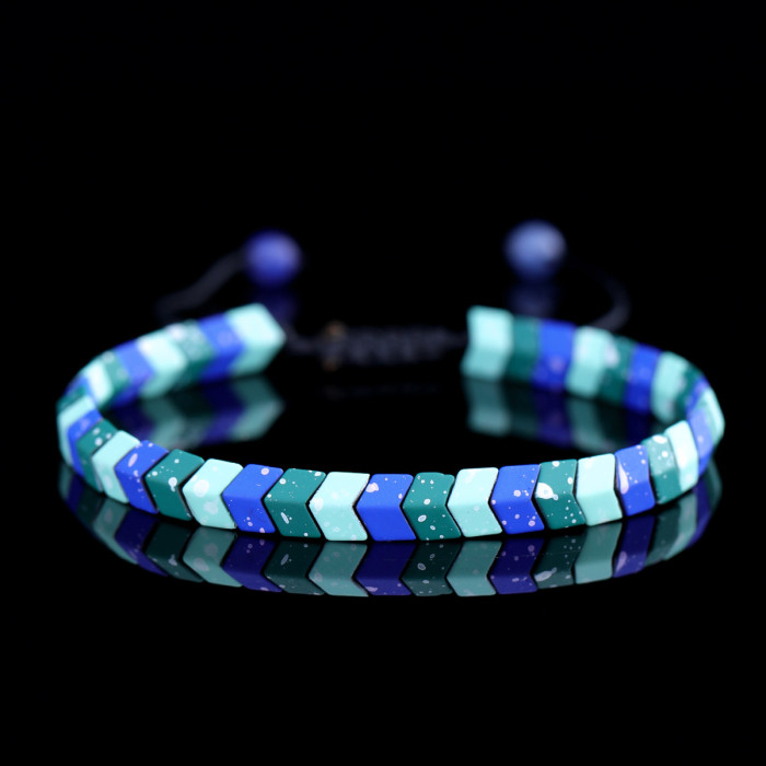 Hot-Selling Geometric Creative Heart Flat Bead Round Bead Black Gallstone Hand-Woven Bracelet Personalized Adjustable...
