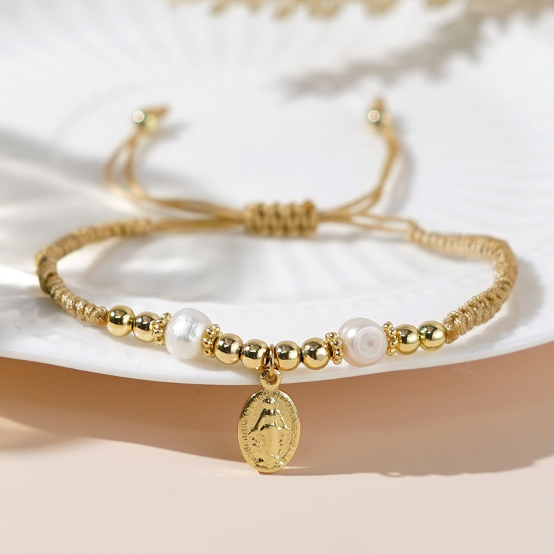 Cross-Border Hot-Selling Pearl Bracelet Hand-Woven Bracelet High-End Gold Beaded Non-Fading Fashion Versatile Jewelry