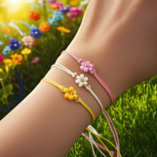 Original Design Flower Braided Rope Bracelet Parent-Child Couple Style Artistic Fresh Handmade Braided Jewelry Multi-Color Wholesale