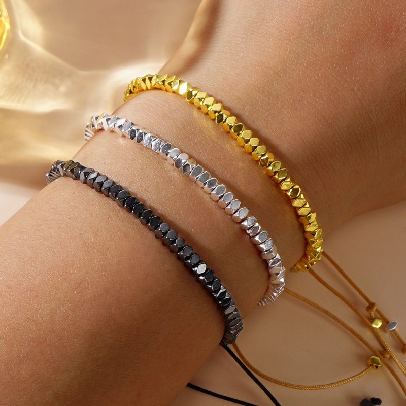 Minimalist Bohemian Ethnic Style Multicolor Iron Gallstone Square Cut Beads Jewelry Cord Unisex Beaded Bracelet