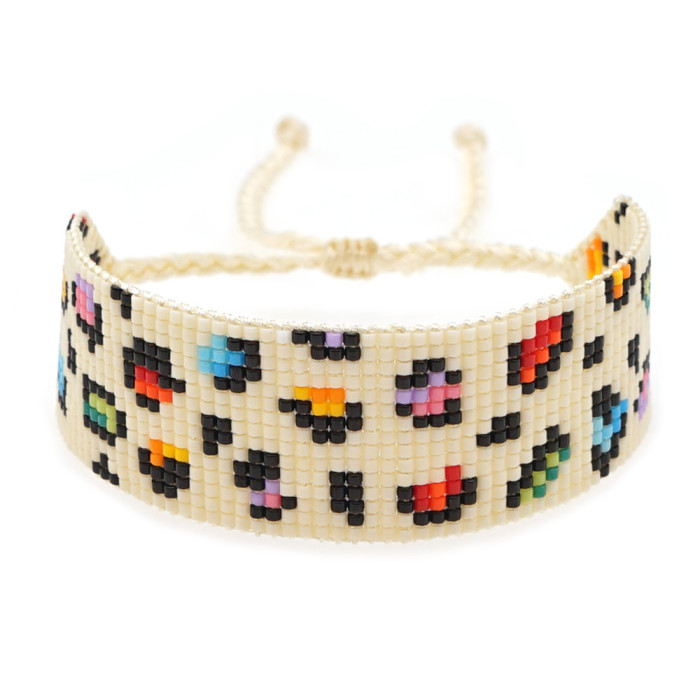 Original Design Bohemian Style English Letter Bracelet Rainbow Pattern Handwoven Wide Adjustable Bracelet